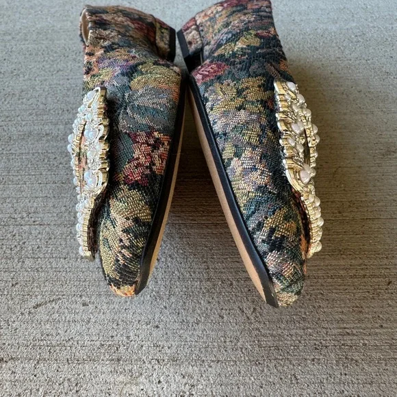 Sam Edelman Floral Tapestry Embellished Buckle Pointed Toe Ballet Flats Granny - Picture 10 of 14